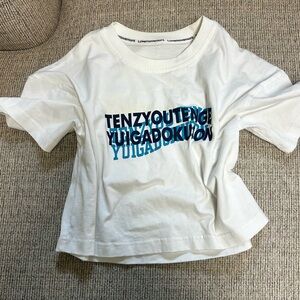 White and Blue Graphic cropped shirt